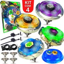Kit 4 Beyblade De Ferro + 2 Lancadores + Arena De Batalha