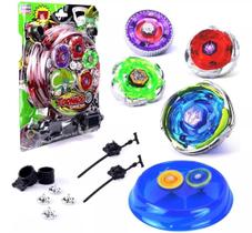 Kit 4 Beyblade Metal Led + 2 Lançadores + Arena Com Luz Pião