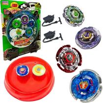 Kit 4 Beyblade Metal Led + Lançador + Arena Azul/vermelho
