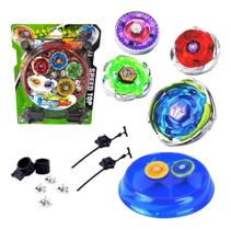 Kit 4 Beyblades Tornado Speed Com 2 Lançadores Arena de Batalha e Acessórios