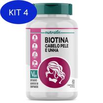 Kit 4 Biotina Vegana 60 Comp Nutralin Para Cabelos Pele E Unha