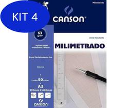 Kit 4 Bloco Canson Milimetrado - 63Gr A3