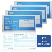 Kit 4 Blocos de Recibo para Aluguel com Canhoto Total 200fls Tilibra Ideal para Locação de Imóveis Lojas Imobiliárias