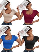 Kit 4 blusa cropped feminino manga curta estilo conforto verão