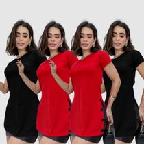 Kit 4 Blusa Feminina Manga Curta Básica Bata Botões Básico Revenda Kit 4 Blusa Feminina Manga Curta Básica Bata Botões Básico Revenda
