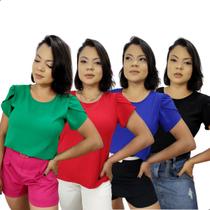 Kit 4 Blusa Feminina Manga Princesa Tulipa Crepe Duna Nova Aurora Kit 4 Blusa Feminina Manga Princesa Tulipa Crepe Duna Nova Aurora