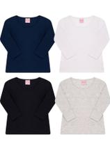 Kit 4 Blusa Infantil Juvenil Manga Longa Meia Estação Menina Kit 4 Blusa Infantil Juvenil Manga Longa Meia Estação Menina