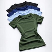 Kit 4 Blusa Manga Curta Suplex Feminina Básica Elegante Tendência Verão