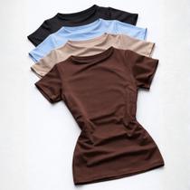 Kit 4 Blusa Manga Curta Suplex Feminina Básica Elegante Tendência Verão