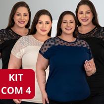 Kit 4 Blusa Plus Size Feminina Versátil Lisa Básica Confortável Malha de Qualidade Premium