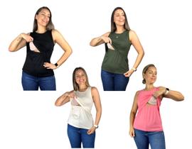 Kit 4 Blusas Amamentação Viscolycra Premium Gestante Grávida Amamentar Camiseta Regata - Conch