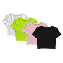 Kit 4 Blusas Cropped Blusinha Camiseta Feminina Lisa