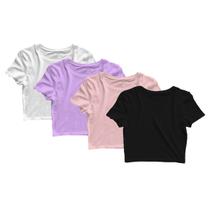 Kit 4 Blusas Cropped Blusinha Camiseta Feminina Lisa - Goup Supply