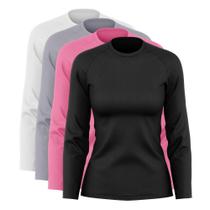 Kit 4 Blusas Feminina Dry Academia Camiseta Segunda Pele Manga Longa Proteção Solar UV