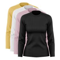 Kit 4 Blusas Feminina Dry Academia Camiseta Segunda Pele Manga Longa Proteção Solar UV