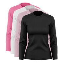 Kit 4 Blusas Feminina Dry Academia Camiseta Segunda Pele Manga Longa Proteção Solar UV