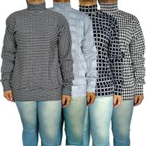 Kit 4 Blusas Femininas Cacharrel Manga Longa Punho Soltinhas Peças Sortidas Jacquard Pp ao Plus Size