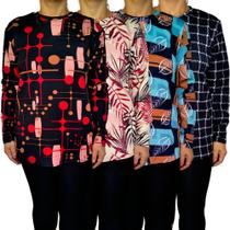 Kit 4 Blusas Femininas G. Careca Manga Longa Soltinhas Estampas Sortidas Malha Crepe Pp ao Plus Size