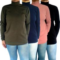 Kit 4 Blusas Femininas Gola Alta Manga Longa Soltinhas Cores Sortidas Malha Crepe Pp ao Plus Size