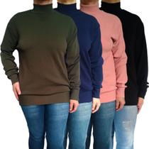 Kit 4 Blusas Femininas Gola Alta Manga Longa Soltinhas Punho Cores Sortidas Malha Crepe Pp Plus Size Kit 4 Blusas Femininas Gola Alta Manga Longa Soltinhas Punho Cores Sortidas Malha Crepe Pp Plus Size