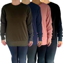 Kit 4 Blusas Femininas Gola Careca M. Longa Soltinhas Punho Cores Sortidas Malha Crepe Pp Plus Size