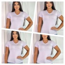 Kit 4 Blusas Femininas Gola V Manga Curta