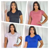 Kit 4 Blusas Femininas Gola V Manga Curta