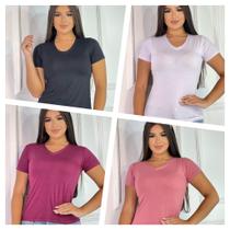 Kit 4 Blusas Femininas Gola V Manga Curta