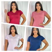 Kit 4 Blusas Femininas Gola V Manga Curta
