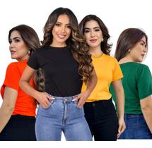 Kit 4 Blusas Femininas Tshirts 100% Algodão Baby Look