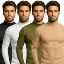 Kit 4 Blusas Gola Alta Cacharrel Masculina Canelada Manga Longa para Frio Inverno