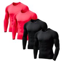 Kit 4 Blusas Manga Comprida Térmica Masculina Tecido Gelado Frio e Calor Fator Uv 50+ Compressão Slim Marca Original