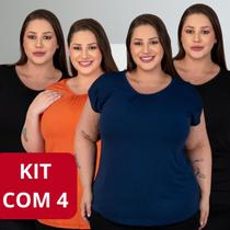 Kit 4 Blusas Plus Size Ombro a Ombro Moda Ciganinha Lisas Viscolycra com Elastano Feminina