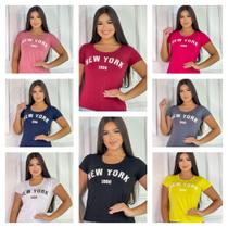 KIT 4 Blusas t-shirts Feminina Estampa New York 1990, manga curta