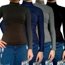 Kit 4 Blusinhas Femininas Gola Alta Manga Longa Justas Cores Sortidas Suplex Pp ao Plus Size