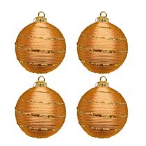 Kit 4 Bola Árvore De Natal Seda Com Cordão E Fio Dourado 8Cm
