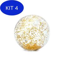 Kit 4 Bola De Praia Transparente Com Glitter Intex Dourado