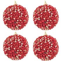 Kit 4 Bolas De Natal 8cm Flocada Enfeite Pendente Árvore