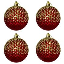 Kit 4 Bolas de Natal Texturizada Vermelha com Brilho 8cm KX2348 - Rio Master Kit 4 Bolas de Natal Texturizada Vermelha com Brilho 8cm KX2348 - Rio Master