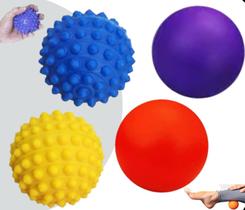 Kit 4 Bolas Massagem Bolas Exercitadoras Cravo e Lisa, Esfera Fisioterapica Grip Ball Fisioball, Bolinha Fisioterapia Maos Pés Pernas Corpo