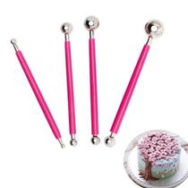 Kit 4 Boleadores Pontas Dupla Metal Inox Artesanato Biscuit ROSA