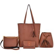 Kit 4 Bolsa Sacola Bag Femininas Lançamento com Carteira Alça Transversal De Ombro Corrente