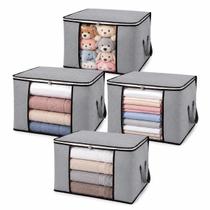 Kit 4 Bolsas Organizadoras de Guarda Roupas Grande 84L para Edredom Cobertor Roupas de Cama com Visor Transparente