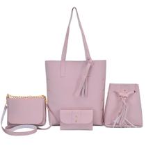 Kit 4 Bolsas Sacola Femininas Rosa Lançamento De Ombro Bag Carteira Alça Transversal Corrente