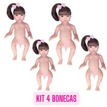 Kit 4 Boneca Reborn Nua Cabelo Longo - Vinil Siliconado