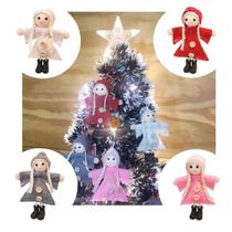 Kit 4 Bonecas Anjo Tranças Feltro Decoração Enfeite de Natal