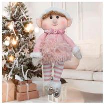 Kit 4 Boneco Pendente Natal Duende Mamãe Noel Rosa 30cm