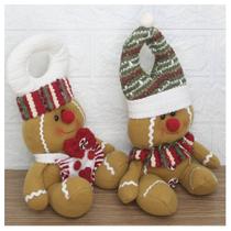 Kit 4 Bonecos Enfeite Maçaneta Natal Biscoito Natalino 26cm