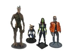 Kit 4 Bonecos Guardiões da Galaxia Vingadores Senhor das Estrelas Groot Gamora Rocket Resina 18cm