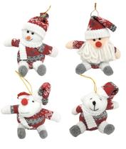 Kit 4 Bonecos Natalinos Pelúcia Pendente Vermelho e Cinza 14cm Papai Noel, Boneco de Neve, Rena e Urso - Master Christma